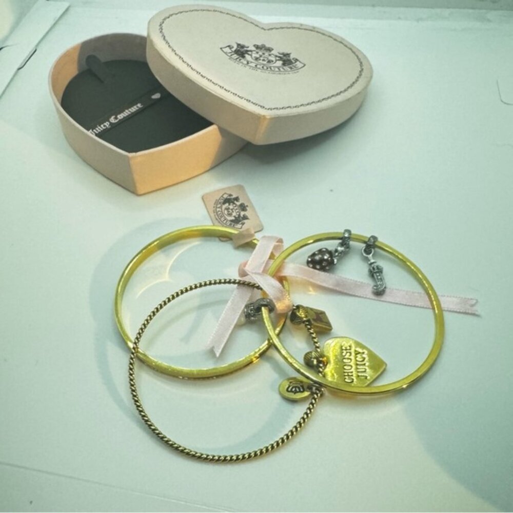 Juicy Couture Vintage Y2K NEW Charms Bangles Bracelets 3 Gold Silver Heart Dog